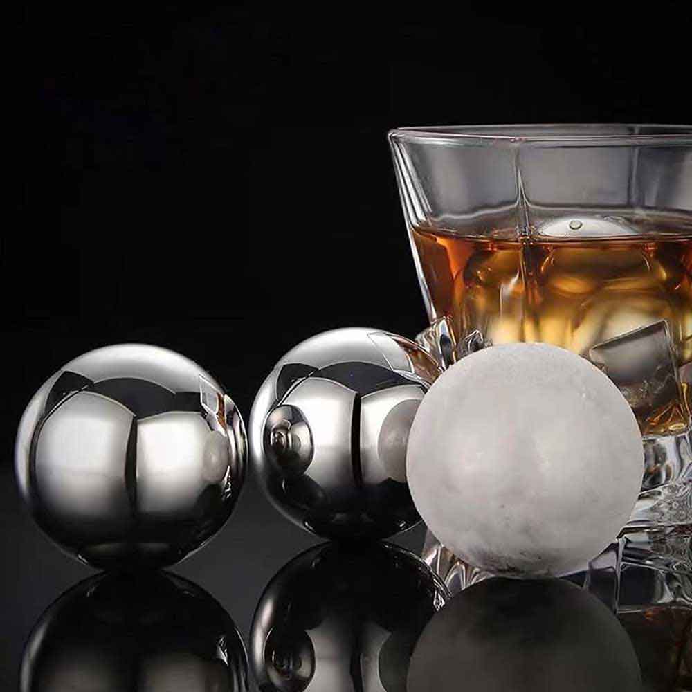 Whiskey Stones Metal Ice Cubes 2 Balls Reusable Stainless Steel Large Gift Set 