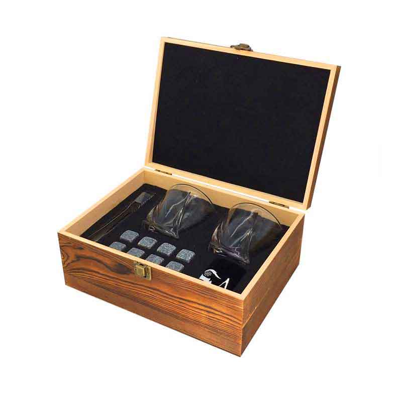 Whiskey Stones Gift Set with Wooden Gift Box w/2 Twist Tumbler Glasses,8 Granite Scotch Rocks with Tongs