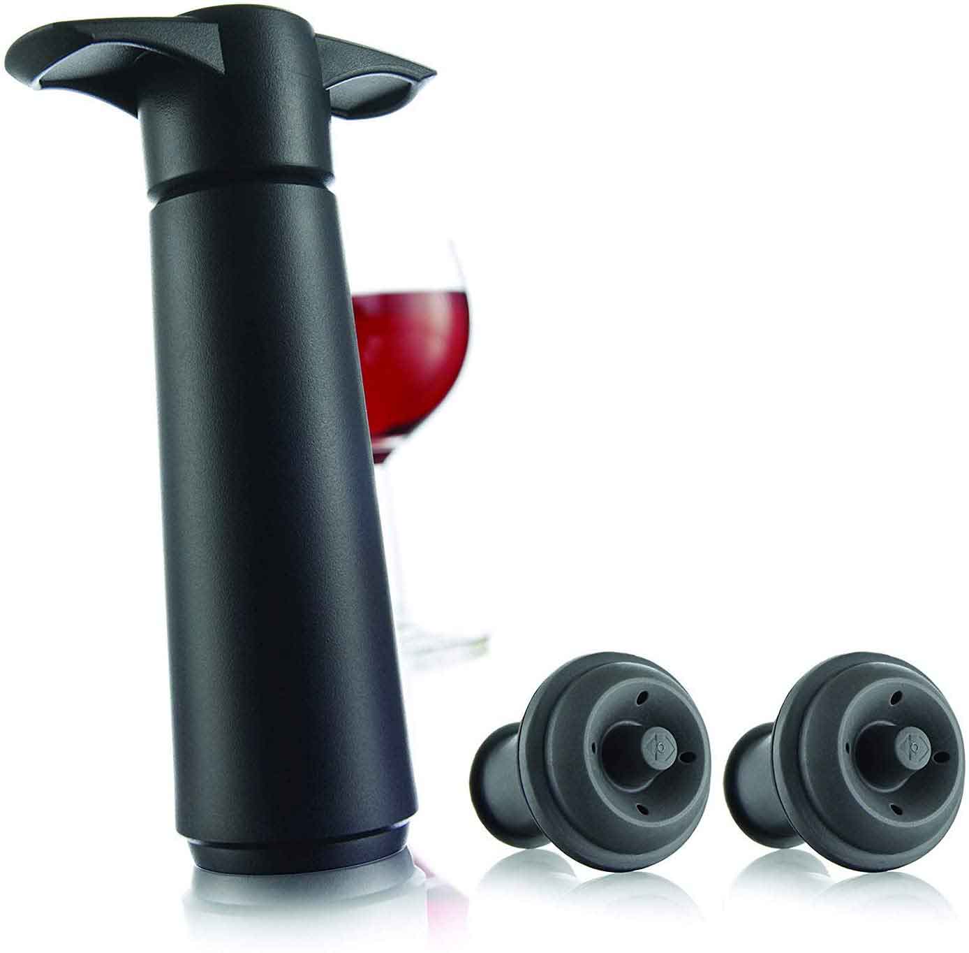 The Original Wine Saver with 2 Vacuum Stoppers – Black