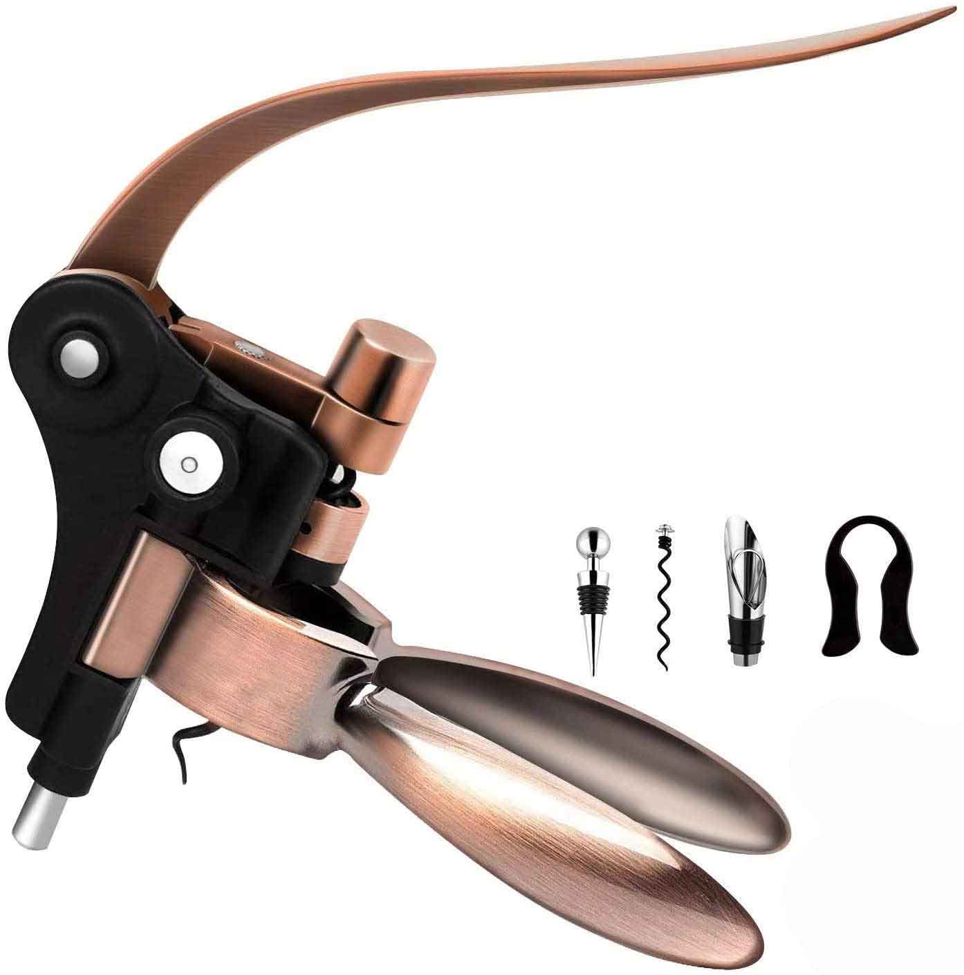 Upgraded Wine Opener Kit With Foil Cutter,Wine Stopper And Extra Spiral(Bronze)