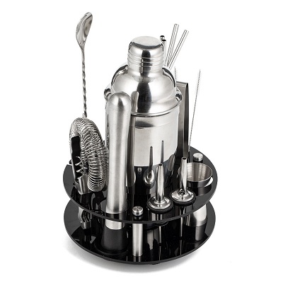 18 Piece Bartender Shaker Set With Rotating Acrylic Stand