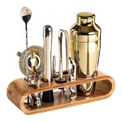 10 Piece Perfect Bartender Kit Bar Shaker Tool Set (Gold)