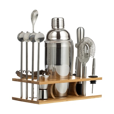 14 Piece Mixology Bartender Kit Drink Mixer Set With Bamboo Stand