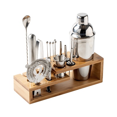 16 Piece Mixology Bartender Kit and Drink Shaker Set With Overlapping Bamboo Stand