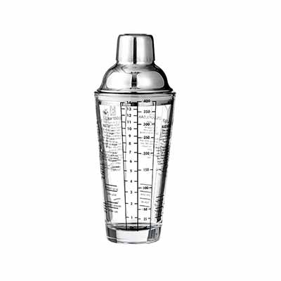 13.5 oz Clear Glass Drink Shaker with Strainer, Measured Mixing Glass and Stainless Steel Top Cobbler Shaker