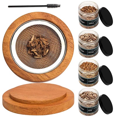 Cocktail Chimney Smoker, Old Fashioned Wood Smoker Kit with 4 Wood Chips ( Apple, Cherry, Pecan, Oak)