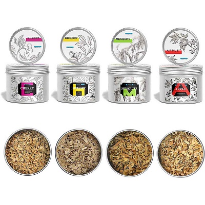 4 Pack Natural Wood Chips Set for Smoking Infuser ( Apple, Hickory, Mesquite, Cherry)