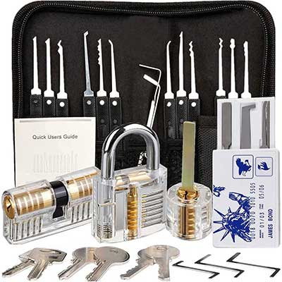 Lock Pick Set 25 PCS Tools with 3 Padlock Lock, Locksmith Lock Picking Kits