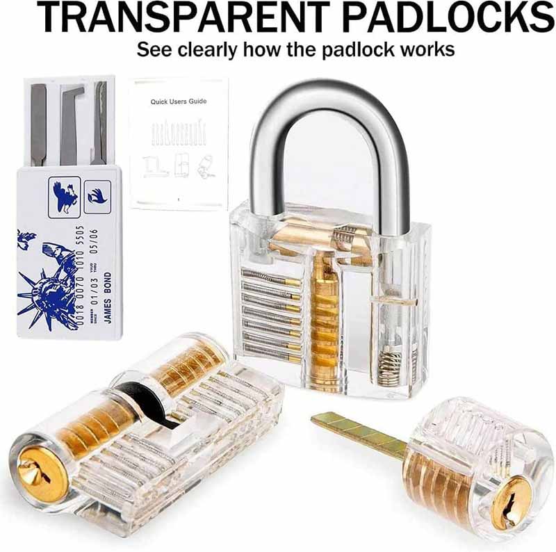 25 Pieces Lock Picking Kit W/3 Transparent Training Lock,5 PCS