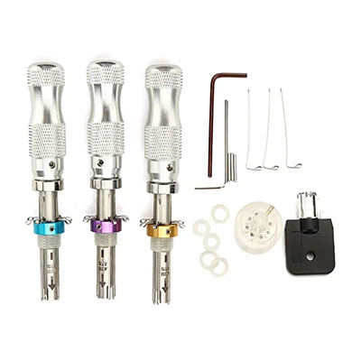 3 PCS 7 Pins Stainless Steel Adjustable Tubular Picks Lock Tool with Transparent 7 Pins Tubular Lock