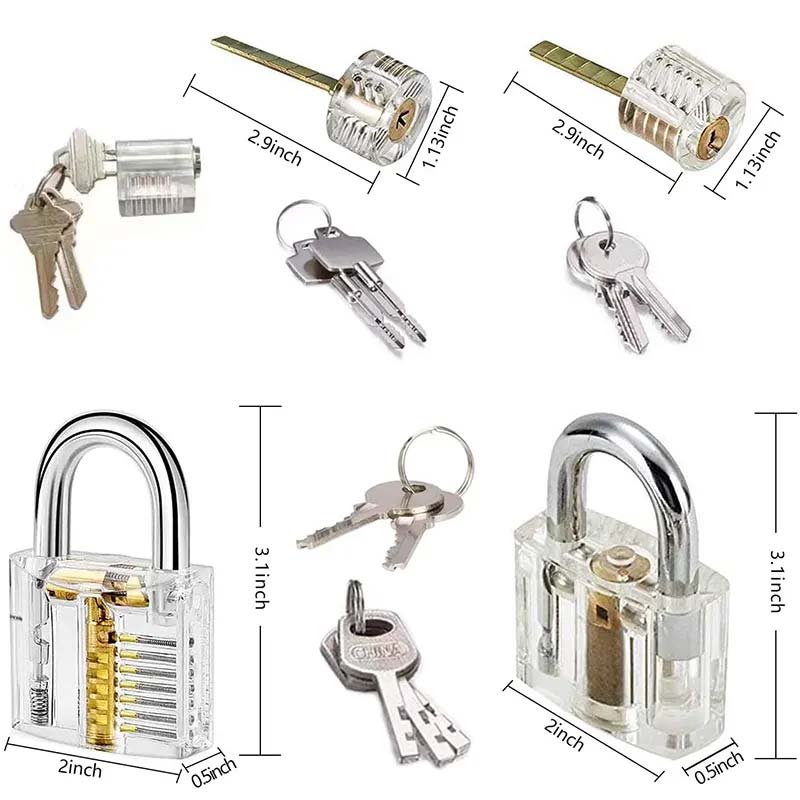 9 Practice Lock Set Transparent Lock Picking Training Set for Beginner and  Locksmith