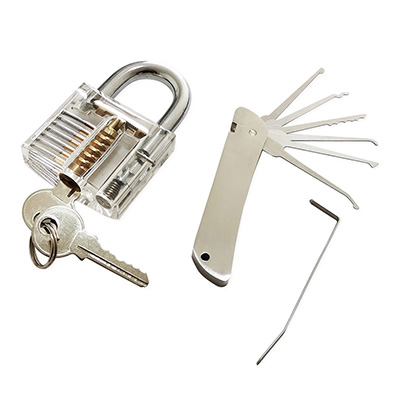 Jackknife Pocket Lock Pick Tool with Transparent Practice Lock