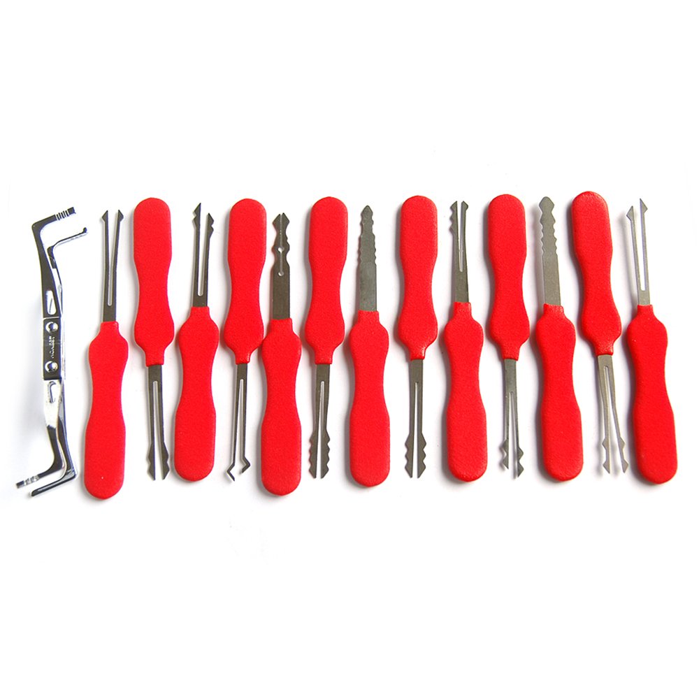 13 Pieces Double Sided Wafer Lock Pick Rake Set, Locksmith Pick Tools
