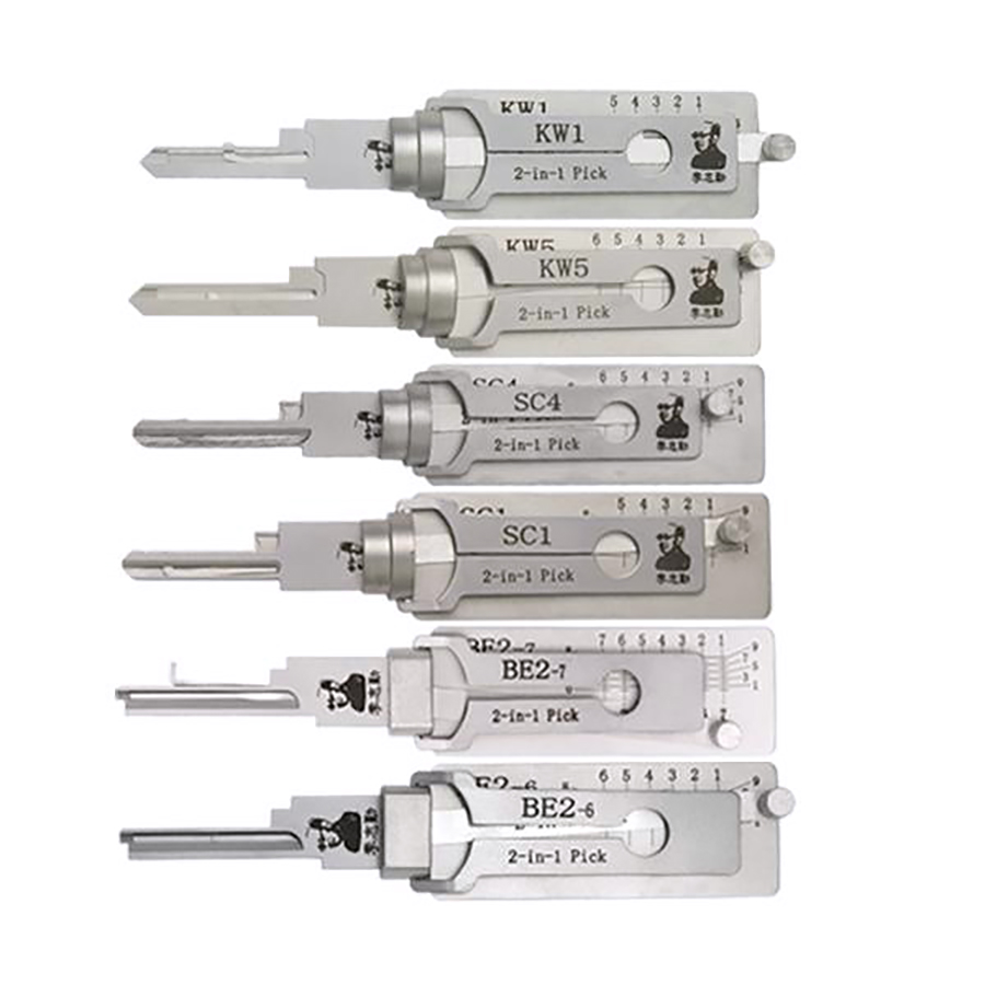 6 Pieces Lishi Residential Pick and Decoder Tools Set, KW1, KW5, SC1, SC4, BE2-6, BE2-7