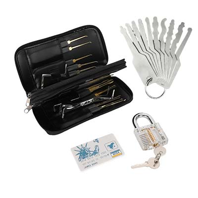 40 Pieces Lock Picking Set with 24 Pieces Lock Picks Set, 10 Pieces Car Jiggler Keys, 5 Pieces Credit Card Lock Pick Kit and 1 Transparent Padlock