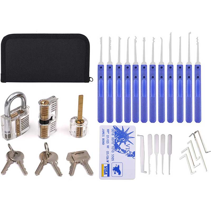 25 Pieces Blue Lock Pick Set Includes 5 Pieces Credit Card Lock Pick ...