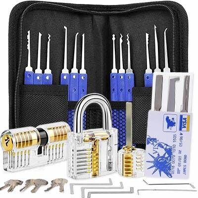 27 Pieces Lock Picking Kit Includes 3 Transparent Practice Locks and 5 Pieces Credit Card Lock Pick Set, Lockpicking Tools for Beginners and Professional Locksmiths