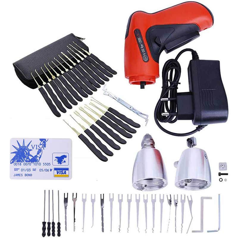 Electric Lock Pick Gun with 24 Pieces Lock Pick Kit and Credit Card