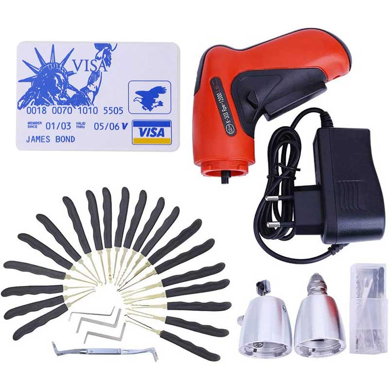 Electric Lock Pick Gun with 24 Pieces Lock Pick Kit and Credit Card
