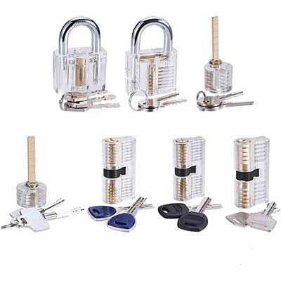 7 Pieces Transparent Practice Lock Set, Lock Picking Training Tool for Beginner and Locksmith