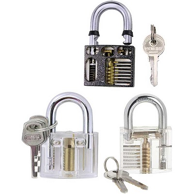 3 Pieces Transparent Practice Lock Set with Black Cover, Training Tools for Beginner and Locksmith