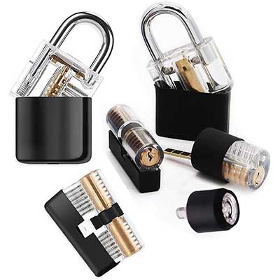 6 Pieces Transparent Practice Lock Set with Black Cover, Training Tool for Beginner and Locksmith