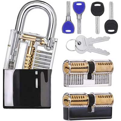 3 Pieces Transparent Practice Lock Kit with Black Cover, Training Tools for Beginner or Locksmith