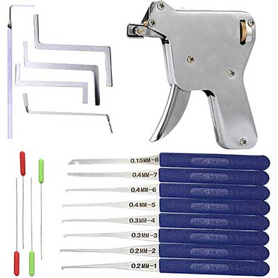 Lock Pick Gun Set with 12 Pieces Broken Key Extractor Set and 5 Pieces Tension Wrench