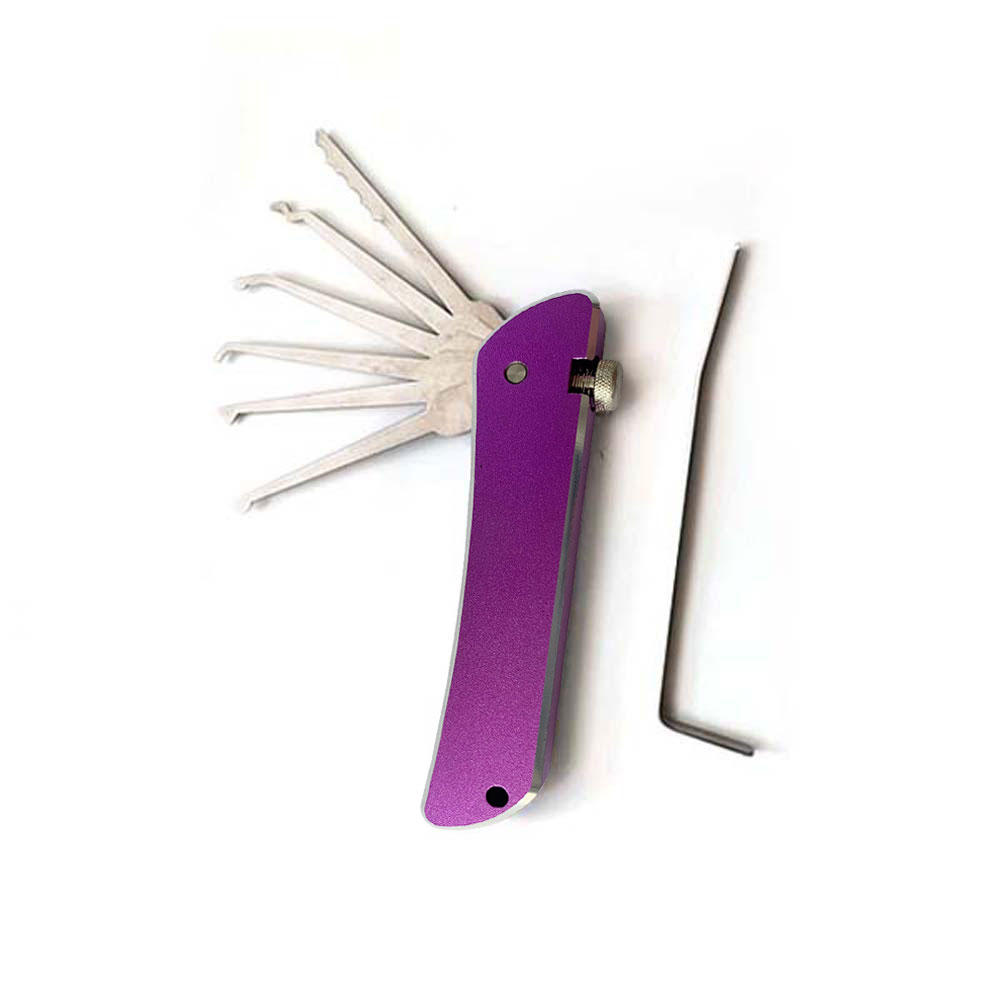 Purple Jackknife Pocket Lock Pick Set, Portable Folding Lockpick Tool